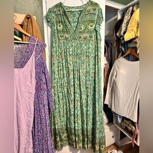 Spell Teal and Gold Floral Maxi Dress